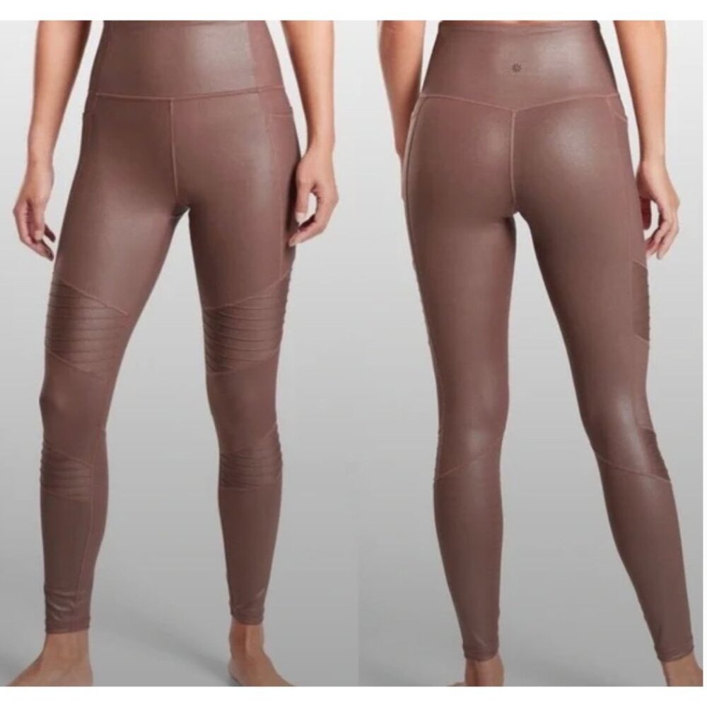 ATHLETA inclination moto shimmer powervita tights in dusty plum size XS